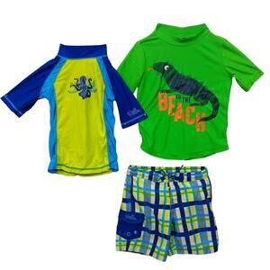 UV Skinz Kids 2T Bathing Suit Bundle 2 Shirts 1 Short Blue Green and Yellow